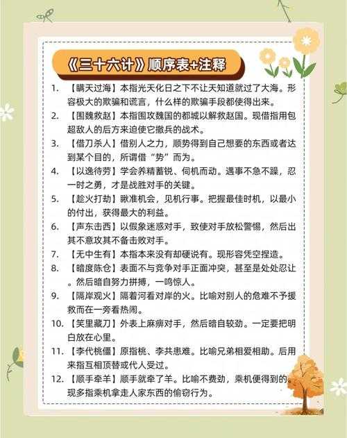三十六计内容详解:完整版三十六计名称及解释